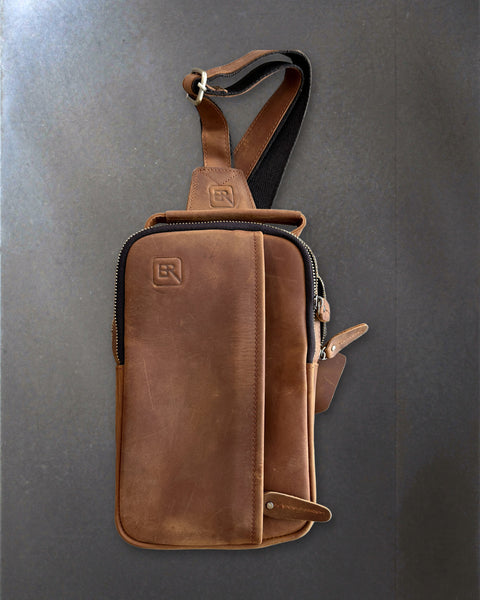 B-Roffa Sling leren crossbody tas, lichtbruin, voorkant